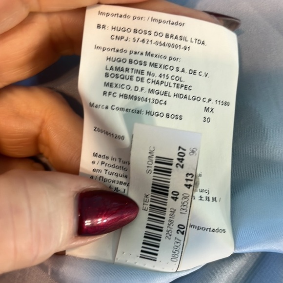 Hugo Boss Pencil Skirt Pinstripes Button Front Silk Blend Blue Size 10 - Picture 9 of 11